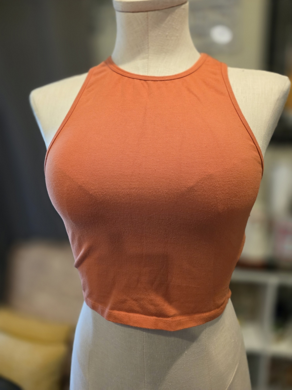 Good American Rust Orange High-Neck Cropped Tank